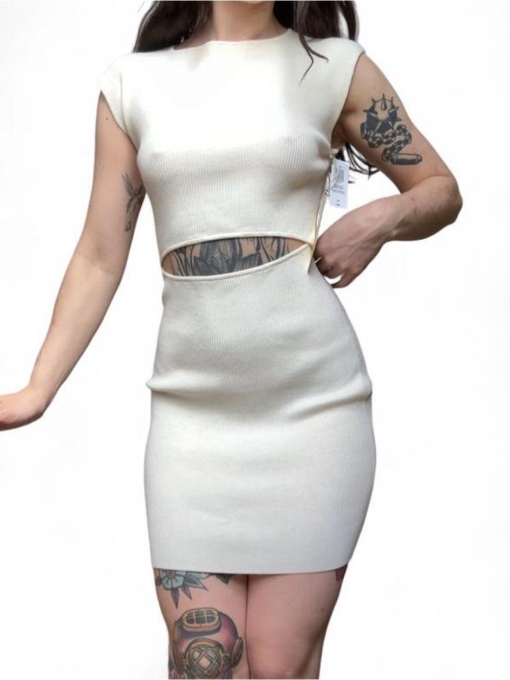 Aritzia Wilfred Free Cut Out Knit Mini Dress | NWT | Cream | Size Small